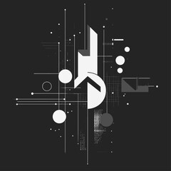 Poster - Abstract futuristic technology design with geometric shapes on black