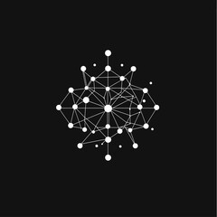 Poster - Abstract Network of White Lines and Dots on Black Background Concept
