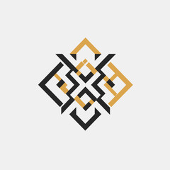 Poster - Abstract geometric ornament design in black and gold on white backdrop