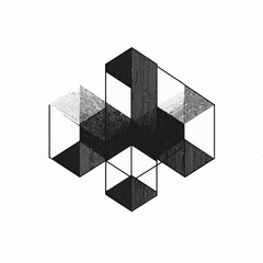 Poster - Abstract Geometric Cube Design with Lines and Shaded Black and White Tones