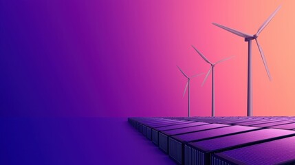 Poster - A vibrant gradient background featuring wind turbines and solar panels, symbolizing renewable energy and sustainable technology.