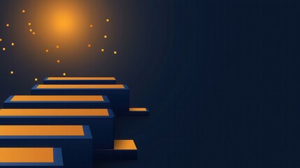 Poster - A minimalist digital design featuring illuminated rectangular shapes ascending towards a glowing orb, set against a dark background.
