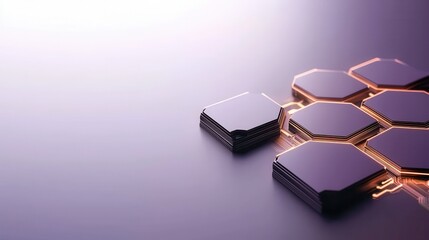 Poster - A close-up view of interconnected hexagonal chips with a sleek design, showcasing modern technology and innovation.