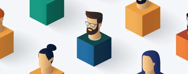 Poster - A colorful illustration featuring diverse, abstract figures represented as blocks, highlighting individuality in a modern design.