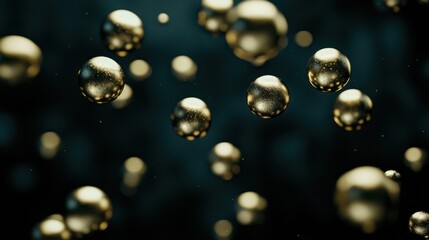 Poster - Floating Golden Spheres on Dark Background with Depth and Texture