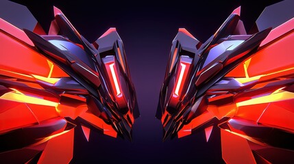 Poster - Abstract Futuristic Digital Art with Vibrant Orange and Purple Hues