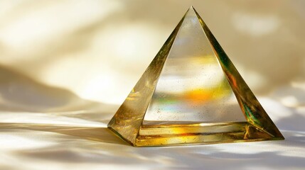 Poster - Illuminated Glass Prism on Soft Background with Gentle Shadows