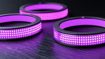 Poster - Futuristic glowing rings in vibrant purple light on black surface