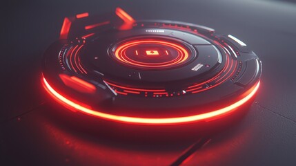 Poster - Futuristic Circular Technology Interface with Glowing Red Accents