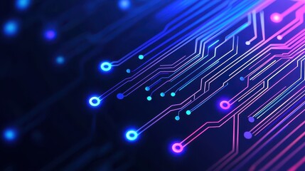 Fototapete - Vibrant Digital Circuit Board Background in Blue and Purple Hues