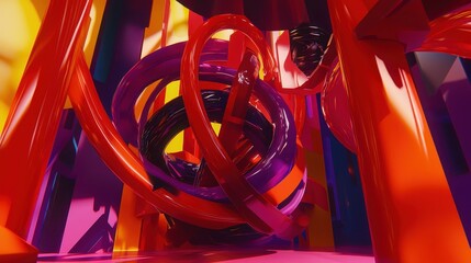 Poster - Colorful Abstract Sculpture with Curved Shapes and Bold Patterns