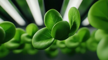 Poster - Lush green leaves thrive under bright lights, showcasing the beauty of indoor gardening and plant growth.