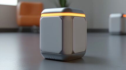Poster - Modern Futuristic Cube with Orange Light in Contemporary Interior