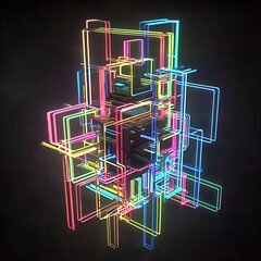 Poster - Neon Abstract Geometric Shapes in Modern Digital Art Design