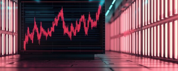 Poster - A digital graph with a rising trend displayed in vibrant pink against a futuristic, illuminated background.