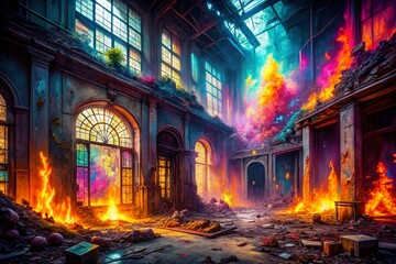 Poster - Vibrant Flame Patterns: Dream Journal Urban Exploration Photography