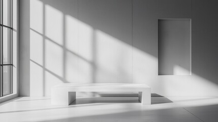 Poster - Modern Minimalist White Room with Bench and Dramatic Light