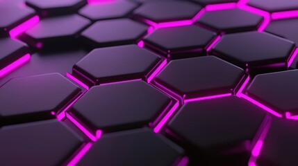 Poster - A close-up of hexagonal patterns illuminated by vibrant pink light, creating a modern and sleek aesthetic, ideal for tech-themed designs.