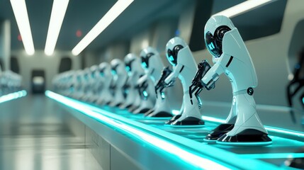Poster - Futuristic Robots in a High-Tech Laboratory Setting Working Together