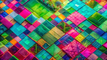 Poster - Vibrant Neon Patchwork Landscape: Textured Abstract Background