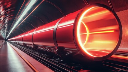 Aufkleber - Vibrant Red Tunnel with Light Trails and Futuristic Design Elements