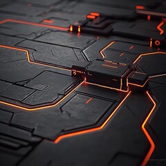 Poster - Abstract Dark Technology Background with Orange Highlights and Lines