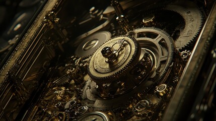 Poster - Intricate Mechanical Clockwork Gears in Golden Color Finish