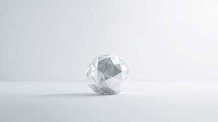 Poster - Geometric White Sphere with Abstract Facets on Minimalist Background