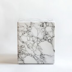 Poster - Elegant White Marble Cube with Unique Veining and Textural Patterns