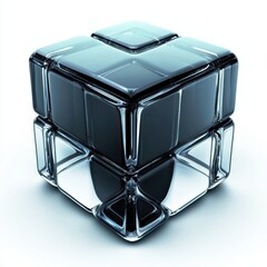 Poster - Abstract futuristic glass cube with glossy surfaces and reflections