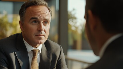 Poster - Two men are sitting at a table, one of them is wearing a tie