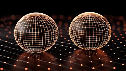 Poster - Abstract 3D Glowing Spheres with Wireframe Design in Dark Background