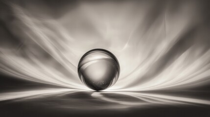 Poster - Shimmering Glass Sphere on Smooth Surface with Gentle Light Flow