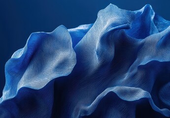 Poster - Elegant Blue Fabric Texture with Fluid Waves and Soft Drapery Ideal for Fashion and Textile Design Projects, Abstract Art, or Backgrounds