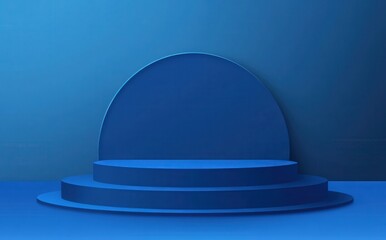Poster - Elegant blue podium with circular backdrop showcasing minimalist design for presentations and exhibitions in professional settings