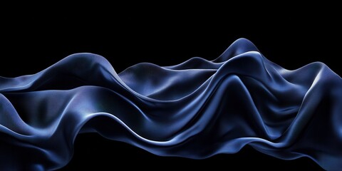 Poster - Elegant dark blue silk fabric with smooth waves and soft textures on a black background creating a luxurious and sophisticated appearance