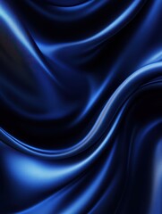 Poster - Elegant Deep Blue Satin Fabric with Gentle Waves and Smooth Texture, Perfect for Backgrounds, Textures, and Fashion Photography, Rich Silky Surface