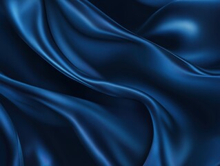 Poster - Elegant deep blue silk fabric texture with soft waves and folds, conveying a sense of luxury and sophistication ideal for design and presentation purposes.