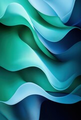 Poster - Elegant Flowing Waves of Soft Blue and Green Tones Creating a Serene Abstract Background for Artistic and Modern Design Applications