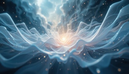 Poster - Ethereal Light Waves Floating in Dreamy Cloudy Atmosphere