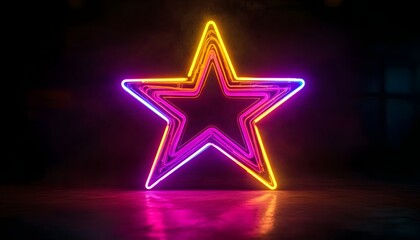 Poster - Vibrant Neon Star Glowing Brightly In Darkness