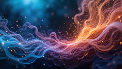Poster - Abstract Flow of Colorful Light Waves in a Dark Background