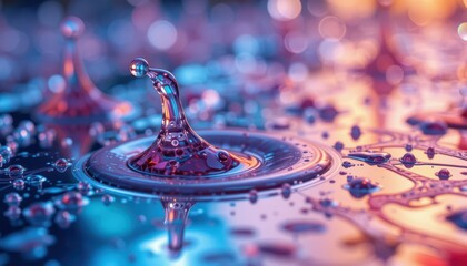 Poster - An Artistic Close-Up of Colorful Water Droplets on a Surface