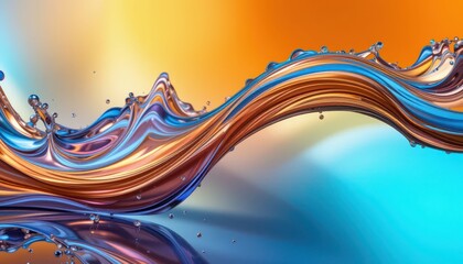 Poster - Colorful Fluid Waves with Reflection on Smooth Surface