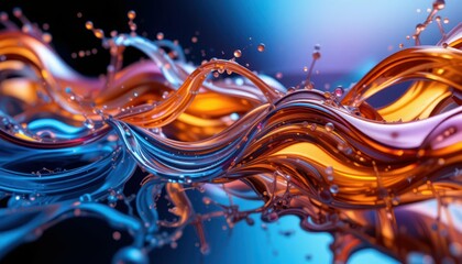 Poster - Colorful Fluid Waves with Bubbles in a Glossy Surface Reflection