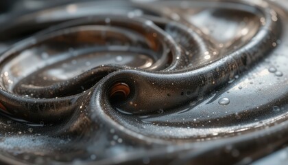 Poster - Smooth Black Liquid Swirl with Bubbles and Glossy Surface Texture