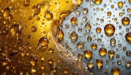 Poster - Close-Up View of Water Droplets on Colorful Fluid Surface