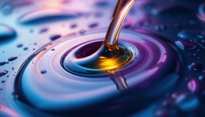 Poster - Colorful Liquid Swirl with Droplets on Dark Background