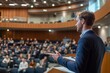 © Cloudyew - Engaging Business Presentation at a Modern Auditorium with Enthusiastic Audience Participation