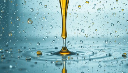 Poster - Golden Liquid Drop Creating Ripples in Water With Splashes